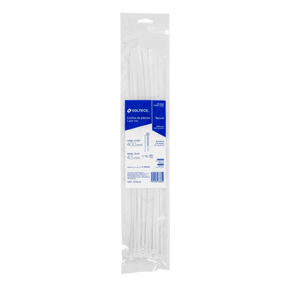 Kábelkötegelő, fehér, 400x4,5mm, 23kg  szakítószilárdság, 25 db/cs