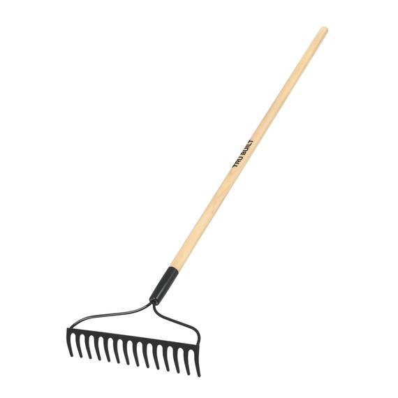 Gereblye, 35cm széles fej, 14 fog, lakkozott fa nyél, teljes hossz: 135cm